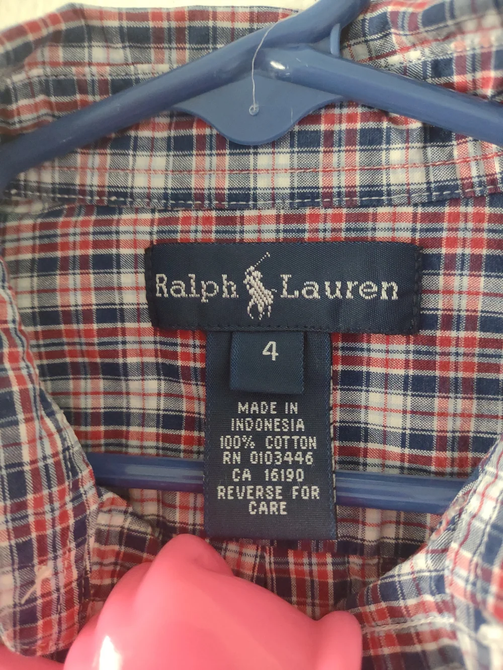 Ralph Lauren Boys Plaid Button-Down Shirt Size 4 Red Blue *Flaw
